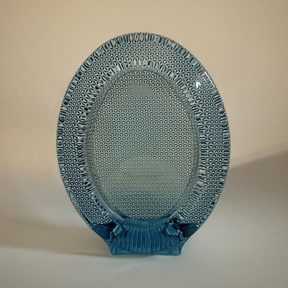 Blue Textured Oval Glass Picture Frame Cottagecore